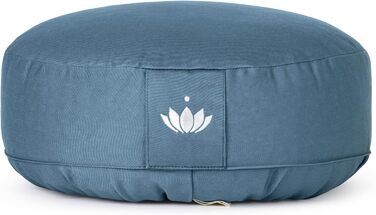 Медитаційне подушечка Lotuscrafts® з низькою посадкою 10 см, для йоги та медитації, з льоноподібною начинкою, кругла подушка, знімний чохол, сертифікат GOTS (Морська синя)