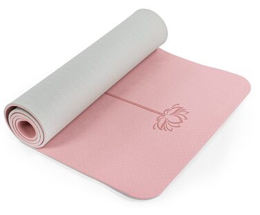Килимок для йоги та пілатесу Parfait Pink & Gray 0.6 см, антиковзкий, екологічний, для дому та тренувань, з сумкою для зберігання та транспортування 72x24