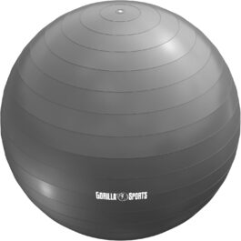 Фітнес м'яч GORILLA SPORTS 75 см, анти-вибуховий, до 500 кг, з насосом, для йоги, офісу, тренувань, сірий