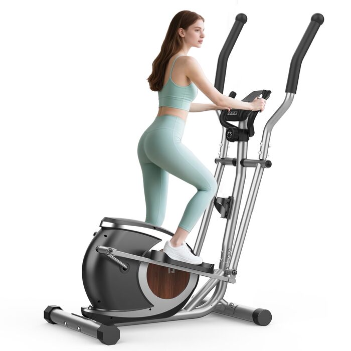 Еліптичний тренажер Crosstrainer для дому, 16 рівнів навантаження, Bluetooth APP, LCD-дисплей та пульсометр, сріблястий