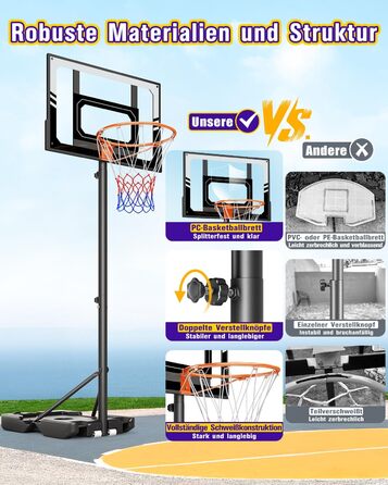 Баскетбольний кошик для вулиці дитячий, 107-213 см, зі стійкою та колесами, регульована висота, ударостійка PC-стінка, сірий. Подарунок для дітей