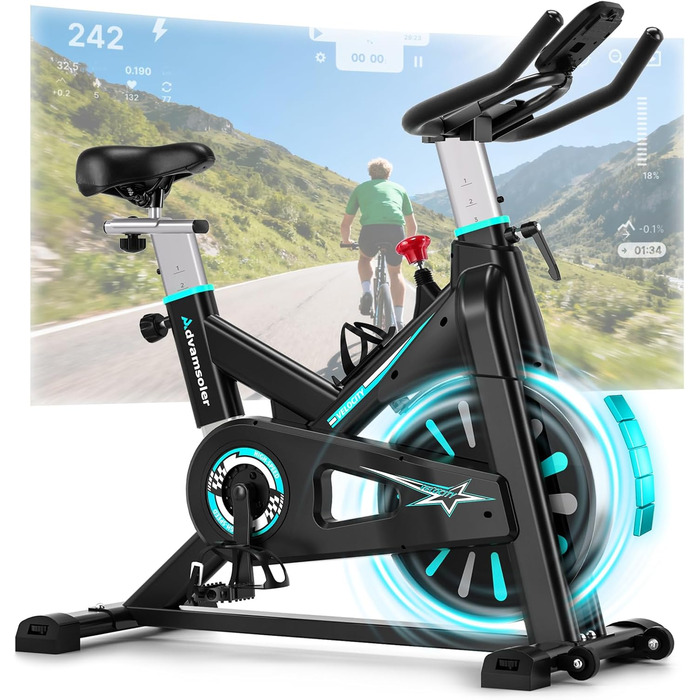 Велотренажер для дому: тихий ергометр з магнітним опором, до 160 кг, чорно-синій, з додатком