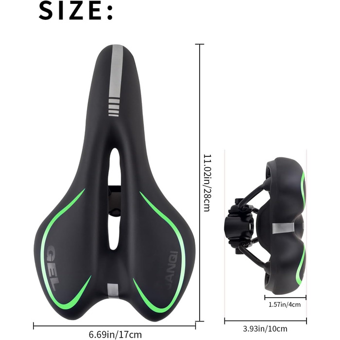 Велосипедне сідло MSDADA Gel MTB: комфортне, ергономічне, водонепроникне для гірського велосипеда, BMX, шосе, міського велосипеда (чорний/зелений)