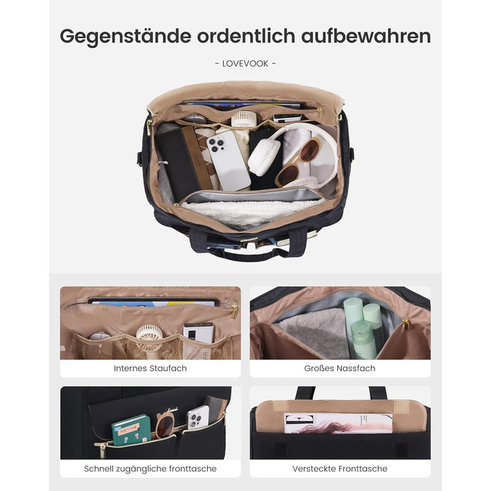 Сумка-трансформер LOVEVOOK для подорожей: 45л, для спорту, в аеропорт, пологовий будинок, з відділенням для взуття та мокрих речей (Чорний)