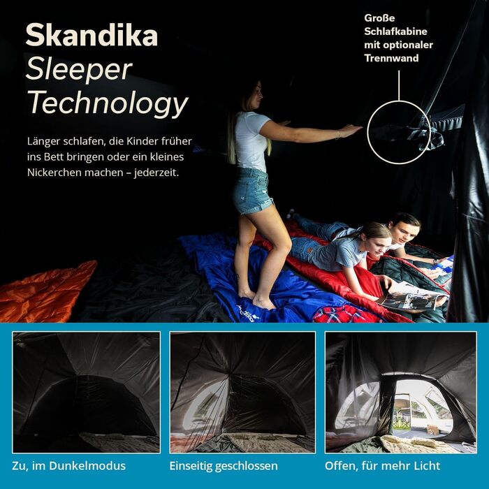 Намет Skandika Hafslo Sleeper Protect для кемпінгу 4/5/6 осіб, водонепроникний, з вшитим дном (5000 мм), тамбур, чорна спальня | Сімейний намет