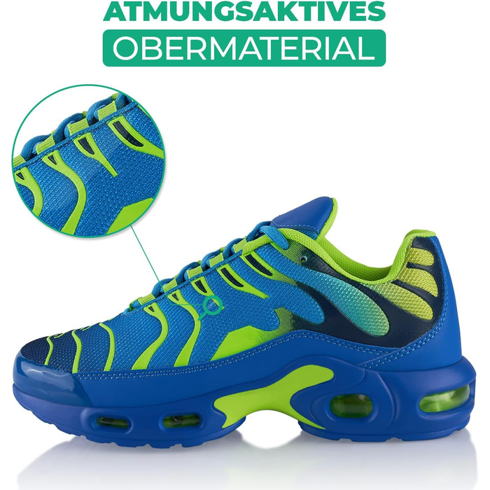 Спортивні кросівки для жінок та чоловіків з амортизацією, легкі бігові кросівки (44 EU, Синій, Зелений)