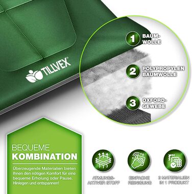 Кемпінгове ліжко Tillvex® складне, 210x80x40 см, зелене | Ліжко для відпочинку на природі, риболовлі, фестивалів | Зручне та міцне, до 200 кг
