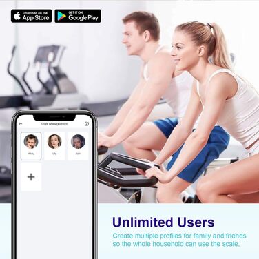 Ваги GRIFEMA Digitale Personenwaage з вимірюванням жиру та м'язової маси, Bluetooth, для BMI, протеїну, чорного кольору. Підключення через додаток.