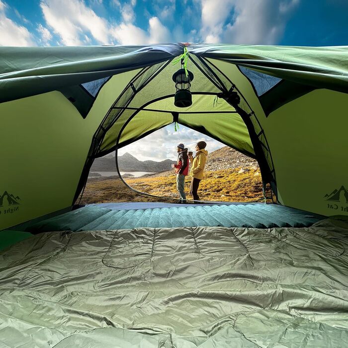 Намет Night Cat Camping для 2 осіб: Водонепроникний, легкий, 3-сезонний, з тамбуром, компактний для трекінгу, фестивалів, зелений
