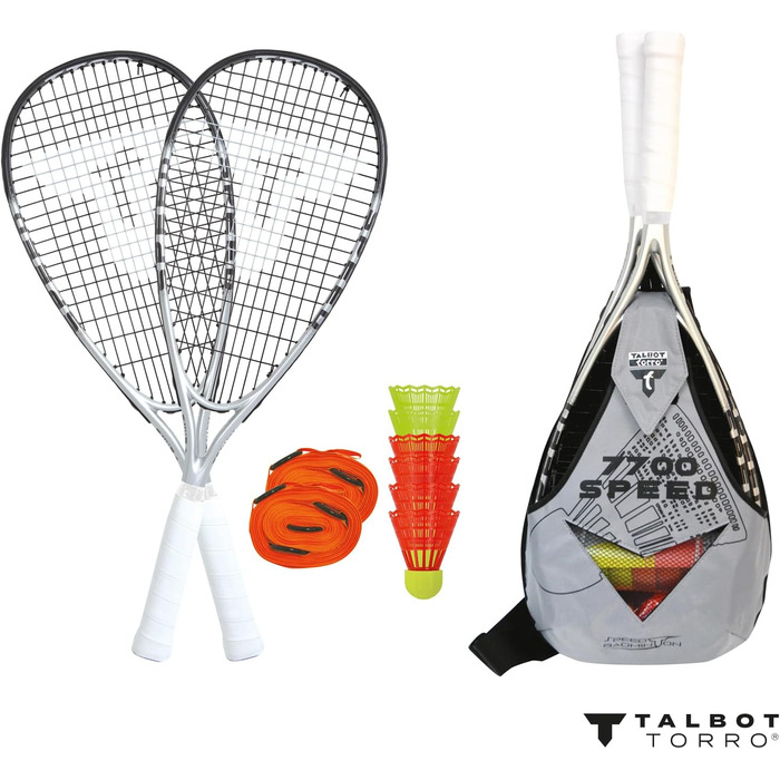 Набір для спід-бадмінтону Talbot-Torro Speed 7700 LED: 2 графіт-композитні ракетки, 6 вітростійких воланів, LED-підсвітка, лінії для корту, рюкзак