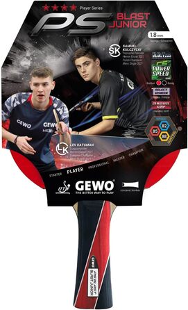 Дитяча ракетка для настільного тенісу GEWO PS Blast Junior, ITTF, для початківців, з контролем і високим обертанням, 1,8 мм губка, конкавна ручка