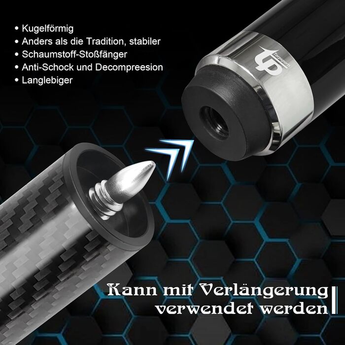 Більярдний кий з карбону, 58 дюймів, 12.5 мм наконечник, 20/21 унція, для аматорів та професіоналів