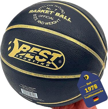 Баскетбольний м'яч Best Sporting Playoff, розмір 7, для вулиці, чорний із золотом, офіційна вага та розмір, високоякісний