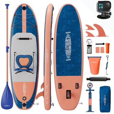 Надувний SUP борд Devoko 320x80x15 см з аксесуарами, 2-в-1 (сапборд + каяк), для серфінгу, риболовлі, йоги (блакитно-помаранчевий)