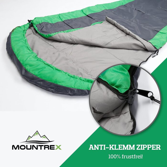 Сплячий мішок MOUNTREX® – ультралегкий та компактний (850г) – для відпочинку на природі, літній спальний мішок, мумієподібний (205x75 см) – малий об'єм при згортанні, легкий – для підлітків та дорослих + подарунок: надувне зелене подушечка для подорожей