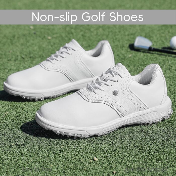Гольф-взуття чоловіче ULTIANT водонепроникне, без шипів, класичне, зручне, кросівки для гольфу, тренувальне взуття (білий, 47 EU)