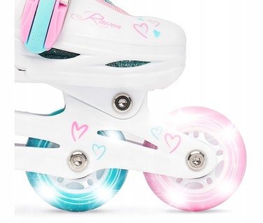 Регульовані ролики RAVEN Loret Glitter White/Mint/Pink (розмір 30-33) з LED-колесами