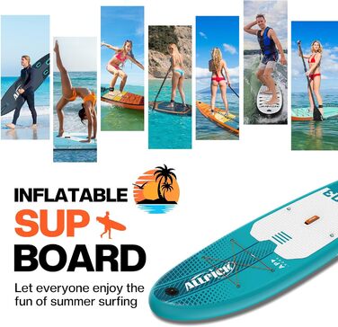 Надувний SUP-борд ALLPICK Premium Set: Комплектація для SUP-серфінгу, камера, аксесуари, регульоване весло, 200 кг, серо-зелений