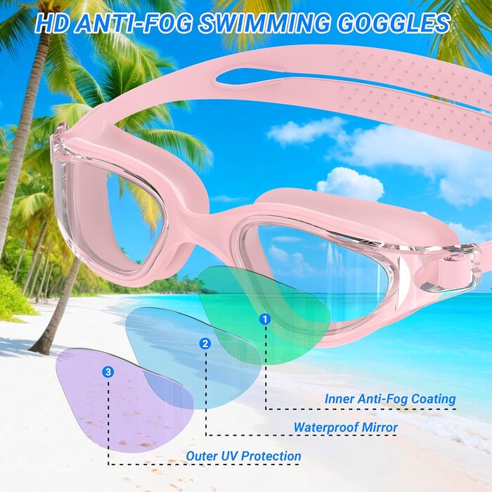 Окуляри для плавання Schwibrille HD з антизапітним покриттям, UV-захистом, герметичні, зручні - для дорослих, для басейну та відкритої води (Розмір M, Колір Gouache)