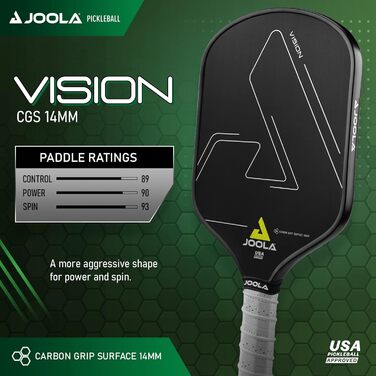 Піклбол ракетка JOOLA Vision CGS 14 з поліпропіленовим стільниковим ядром і структурованою карбоновою поверхнею для максимального спіну, контролю та сили
