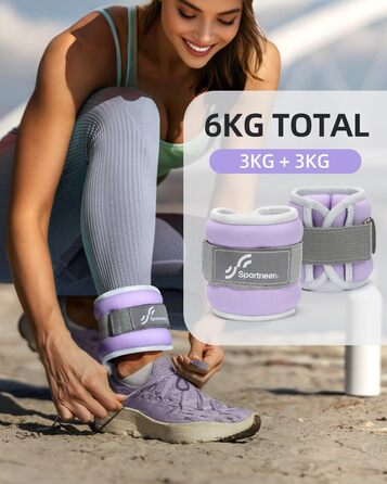 Утяжелители для рук и ног Sportneer 3кг (пара) фиолетовые - манжеты для фитнеса, бега, силовых тренировок