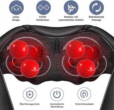 Масажер для шиї та плечей Shiatsu з підігрівом, 3D масажні головки, 3 режими - PU шкіра. Для дому, офісу, авто. Подарунок для чоловіків та жінок
