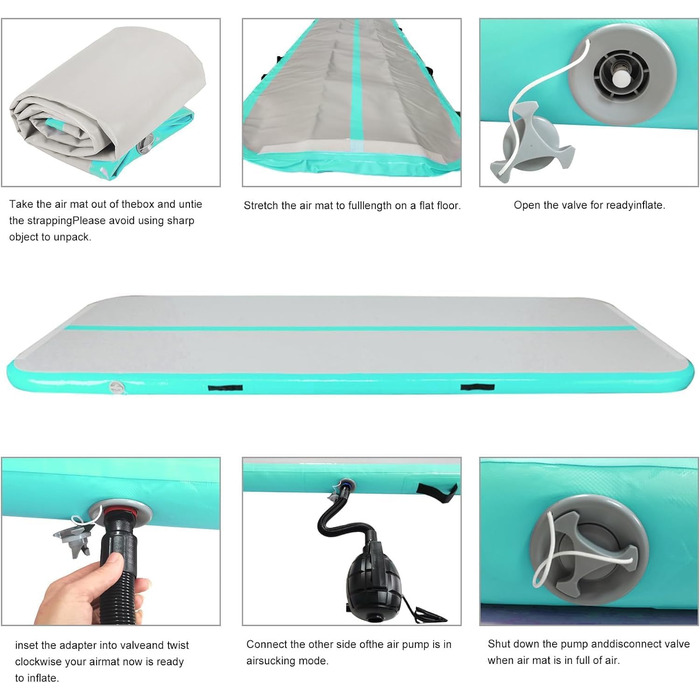 JOYTALENT Надувний гімнастичний мат Air Matte Track, 3 м, висота 10 см, з насосом для занять гімнастикою, акробатикою, йогою вдома, на вулиці або в залі. Розмір: 300 x 100 x 10 см, колір: зелений