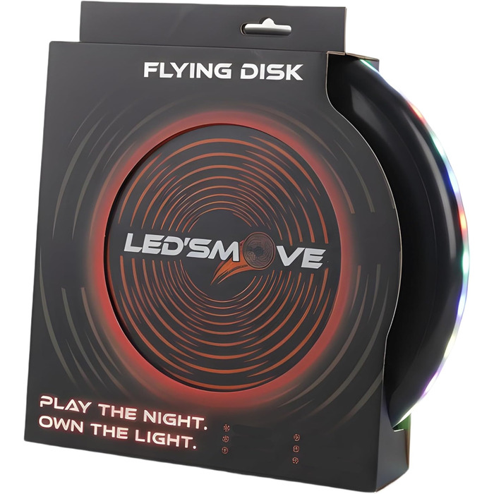 LED Фрісбі літаюча диско 38 LED, 12 режимів, USB-C, водонепроникне, чорний 22.5 см