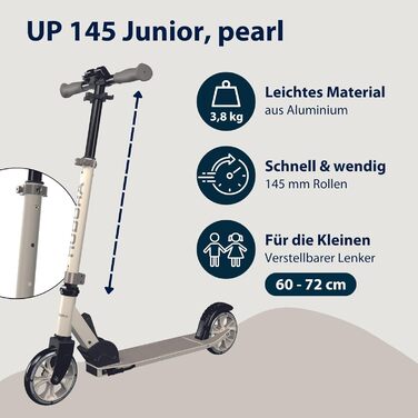 Дитячий самокат Hudora Scooter Up 145 Junior - безпечний та якісний самокат для дітей від 3 років, складна конструкція, регульована висота, 145 мм колеса (перламутровий)