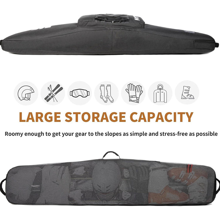 Чохол для сноуборду MERALIAN для подорожей літаком, з підкладкою для борду, черевиків, одягу, шолома та спорядження, доступний у розмірах 155 см та 165 см (Чорний/Чорний, 155CM)