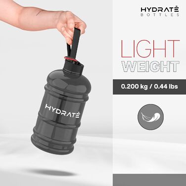 Фляга для води Hydrate XL 2,2 л - чорна, для спортзалу, спорту та подорожей, без BPA, міцна, 2200 мл