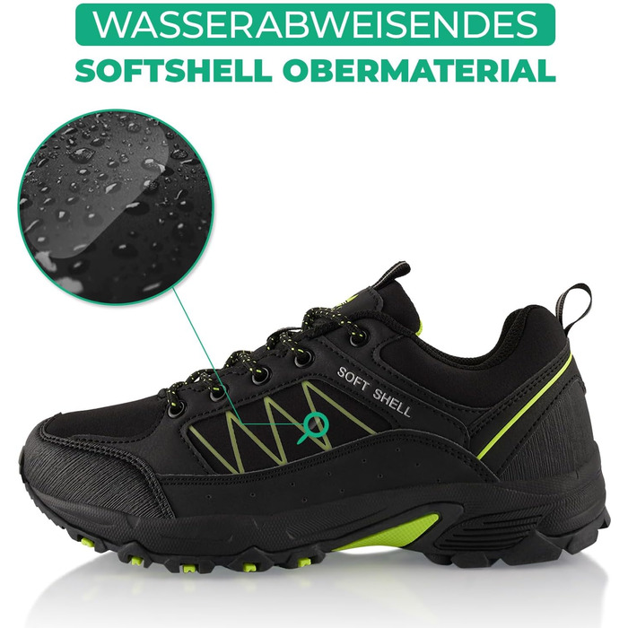 Туфлі для хайкінгу/трекінгу для жінок та чоловіків, Softshell, Trail Running, чорний, зелений (46 EU)
