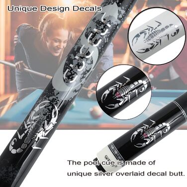 Більярдний кий Billardqueue, 147.3 см, дерево, горіх, клен, наконечник 13 мм, чорний, 20oz