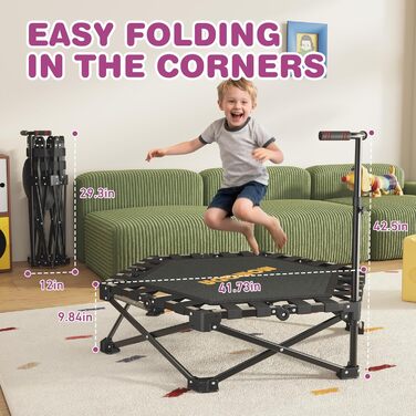 Трамплін для фітнесу MOMODA складний, діаметр 106 см, чорний. Зручний для занять вдома, підходить для дітей та дорослих.