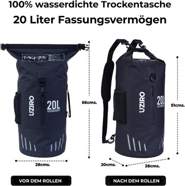 Водонепроникний рюкзак UZIRO 20L, Dry Bag, чорний