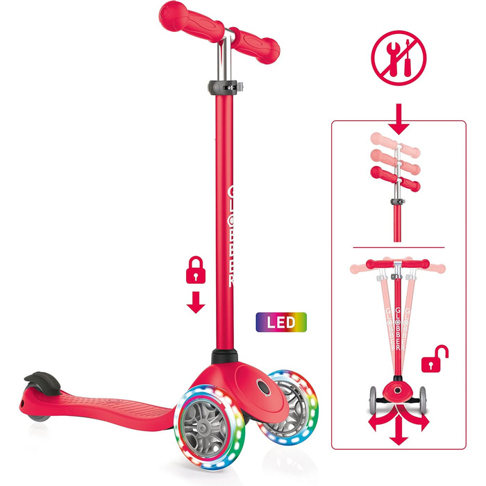 Дитячий самокат Globber Primo Lights з LED колесами, 3-х колісний, регульований, ABEC 5, 120/80 мм, неоновий