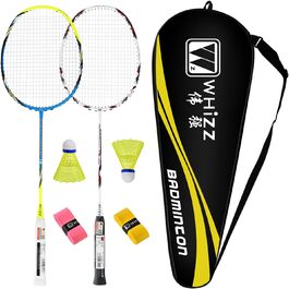 Набір для бадмінтону WHiZZ Carbon: легкий графітовий ракетковий комплект для тренувань, ігор та відпочинку + воланчики, намотка для ручки, сумка