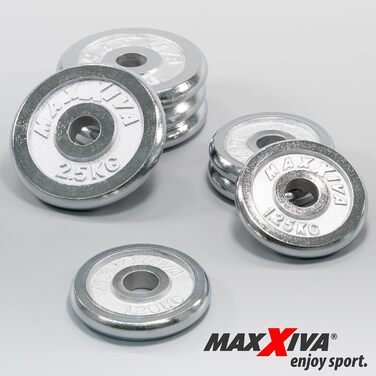 Набір гантелей MAXXIVA 2x10 кг, хром, 8 дисків, зірковий замок, у кейсі, для бодібілдингу та реабілітації, 20 кг
