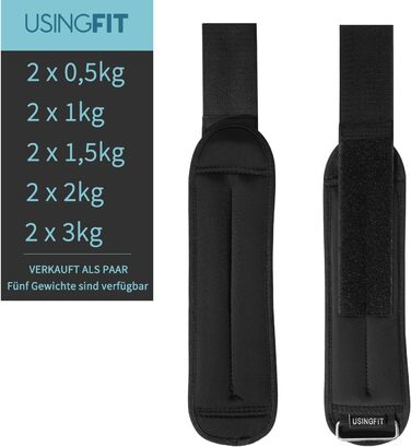 Обважнювачі для рук і ніг USINGFIT 2 x 1,5 кг – універсальні гантелі для фітнесу, зап'ястя та щиколоток, вага для тренувань