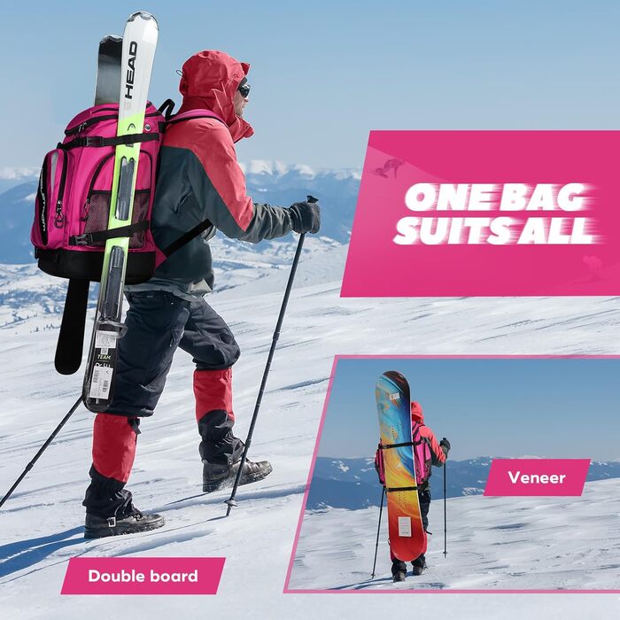 Чохол для лижних черевиків Maelstrom 55 л, великий туристичний рюкзак для чоловіків та жінок, водонепроникний мішок для сноубордичних черевиків та аксесуарів (Рожевий)