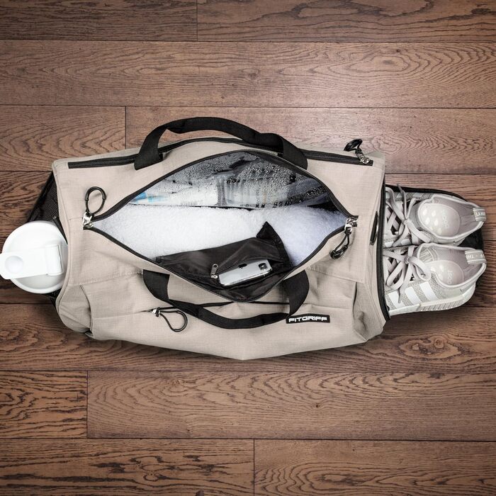 Спортивна та туристична сумка Fitgriff® для жінок та чоловіків з відділенням для взуття та мокрих речей - ідеальна для спорту, фітнесу та подорожей (Бежевий, 58 x 31 x 31 см)