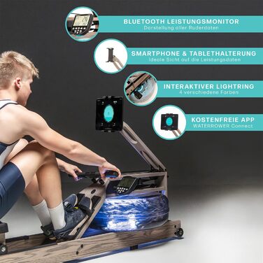 Водяний тренажер WaterRower Driftwood з масиву дерева | LightRing та Bluetooth-монітор | Кріплення для планшета та WaterRower Connect App