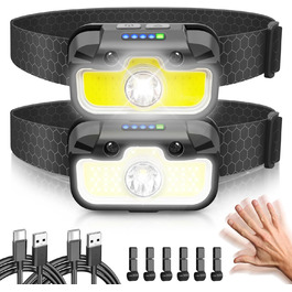 Налобний ліхтар Hyted LED перезарядна, USB-C, з функцією пам'яті, датчик, 2 шт., 2000 люменів, 14 режимів, IPX5, водонепроникний, для бігу, риболовлі