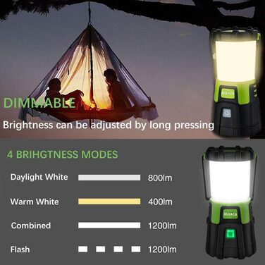 Кемпінгова лампа EULOCA 1200LM з LED CREE, перезаряджувана, водонепроникна, з Powerbank 4400mAh, 4 режими яскравості, 10W, для кемпінгу, походів, надзвичайних ситуацій