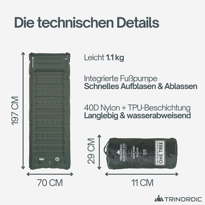 Надувна ізомат Extradicke 12 см - з насосом та подушкою. Ідеально для кемпінгу, піших прогулянок та байкпакінгу