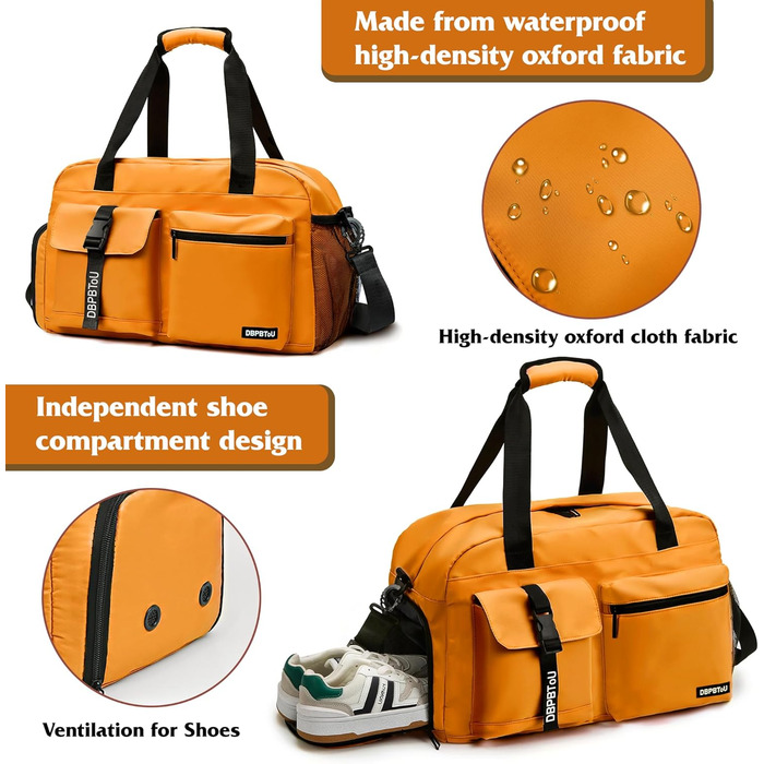 Спортивна сумка для жінок та чоловіків з відділенням для взуття та вологих речей, водонепроникна дорожня сумка Weekender для залу, басейну та сауни (Жовта)