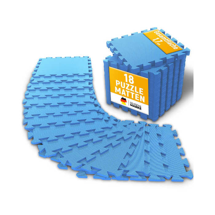 Фитнес-мат NEOLYMP для спортивного обладнання, посилена пазл-підлога для тренувань та гімнастики, захисний килимок (блакитний, 18 шт, 1.7 м²)