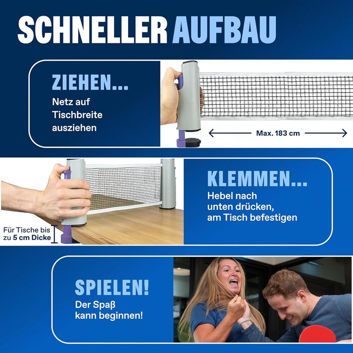 Набір для настільного тенісу PRO-SPIN - з сіткою, м'ячами, сумкою | Для гри 2 гравців | Преміум якість | Фіолетовий/Блакитний
