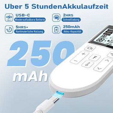 TENS пристрій для терапії болю, 5-в-1: TENS/EMS/IF/RUSS/DIY, для зняття болю, 80 програм масажу, 2 канали, 8 електродів, білий