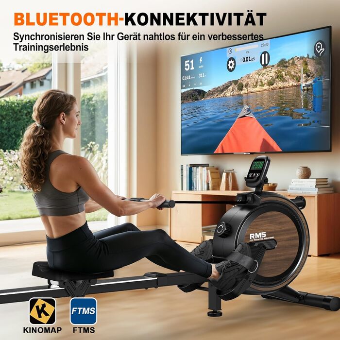MettleMatic Веслувальний тренажер для дому, складаний, Bluetooth, 16 рівнів опору, великий підсвічуваний дисплей